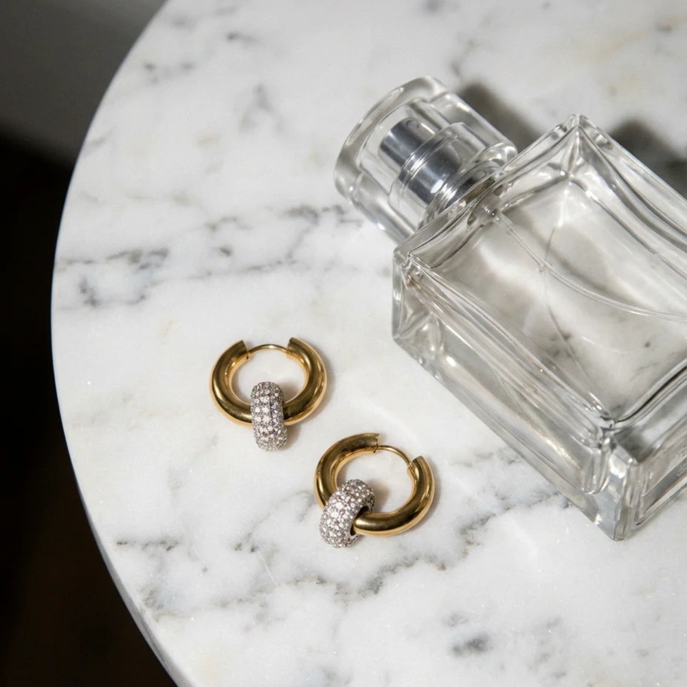 18k Gold Plated Hoop Earrings with Cubic Zirconia Stones - Picture 7 of 8